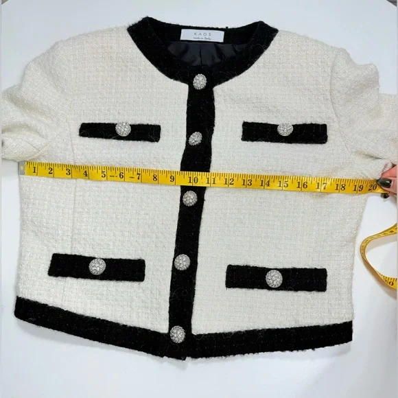 KAOS Made in Italy Black & White Tweed Jacket Rhinestone Buttons Parisian Style - Picture 4 of 11